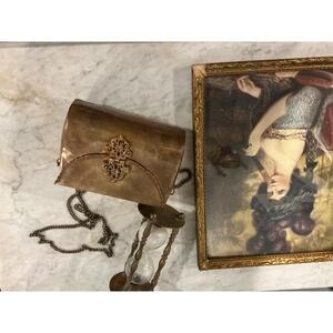 Rare Free People Brass Metal Clutch Purse with Chain Strap
